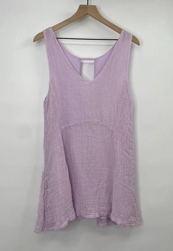 Free People Linen Tunic Tank Mini Dress Keyhole Neckline Lavender Lilac Womens M - Image 4