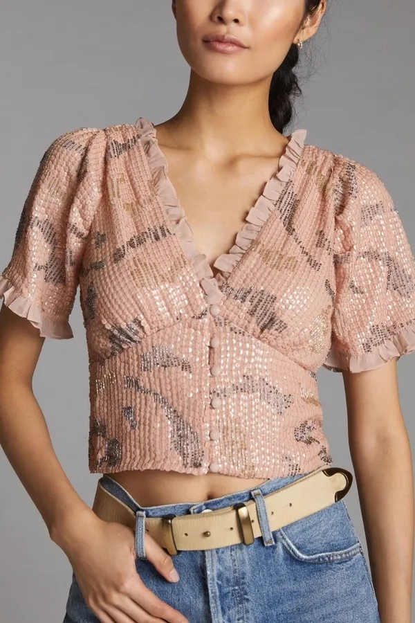 Anthropologie beaded V-Neck blouse - Image 2