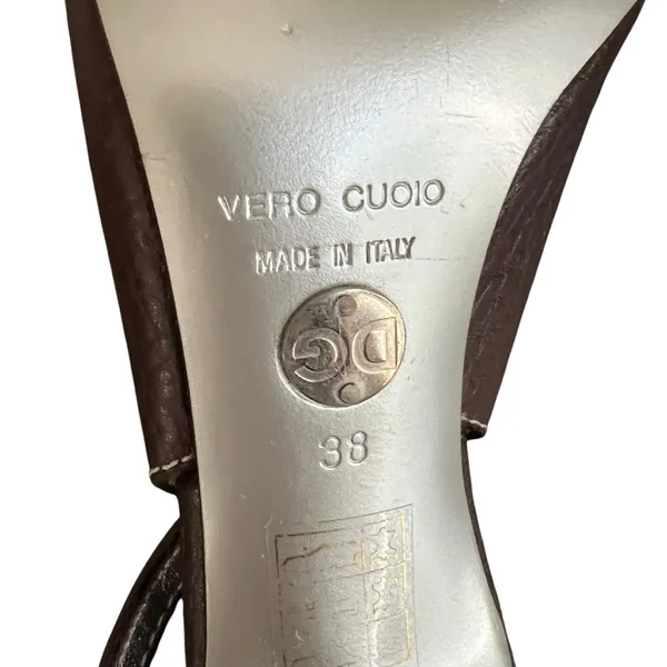 Dolce & Gabbana Women’s Vintage Y2K Brown Round Toe Silver Logo Pump Heels 38 - Image 9