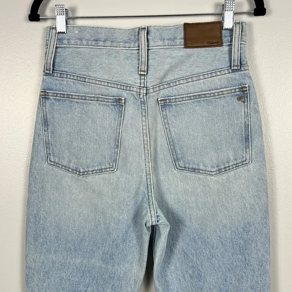 Madewell Classic Straight Jeans Size 25 Blue Distressed High Rise Rigid Denim - Image 10