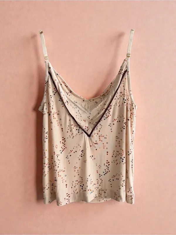 Soma Beige Cami with Multicolor Dot‎ Print and Contrast Trim - Image 2