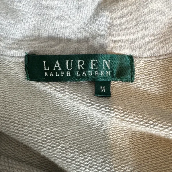 Lauren Ralph Lauren Gray Full‎ Jacket Suede Trim Shoulders Pockets Size Medium - Image 5