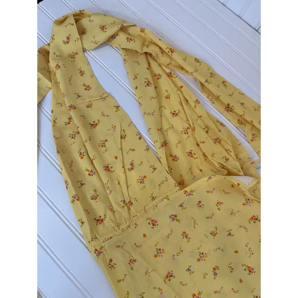 NWT Rumored Sirena Midi Wrap Dress Windswept Floral Halter Slit Womens Size S - Image 5