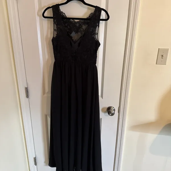 Azazie Elly Black A Line Lace Scoop Neck Chiffon Dress Size A2 Black Tie Wedding - Image 3