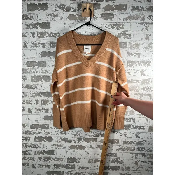 Aerie | women tan cream striped vneck sweater - Image 4