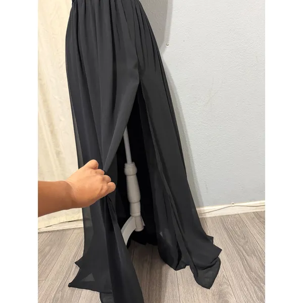 Lulus Maxi Dress XS Heavenly Hues Black Deep V-Neck Side Slit Gown Prom Romantic - Image 6