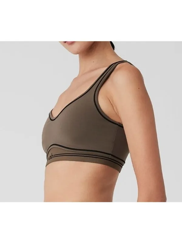 Alo Airbrush Heart Throb Bra Olive Tree Black Stripe Padded Sports Crop Bralette - Image 4