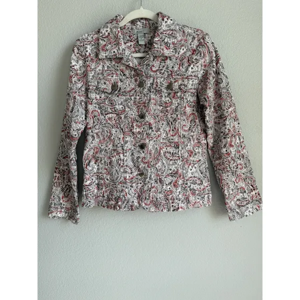 Analogy Paisley Tapestry Jacket Red Black Jacquard Boho Button Front Medium - Image 7