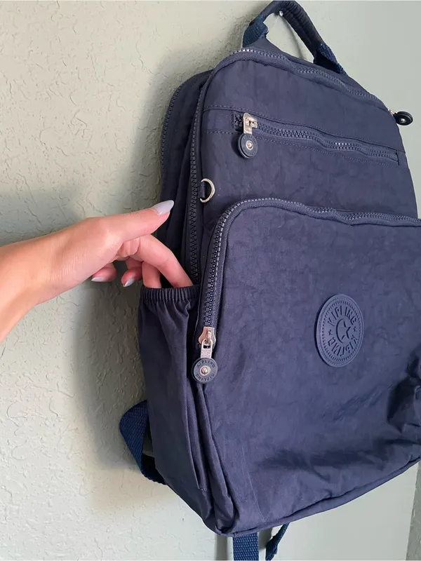 Kipling Tablet City Backpack Blue Elastic Side Pockets - Image 6