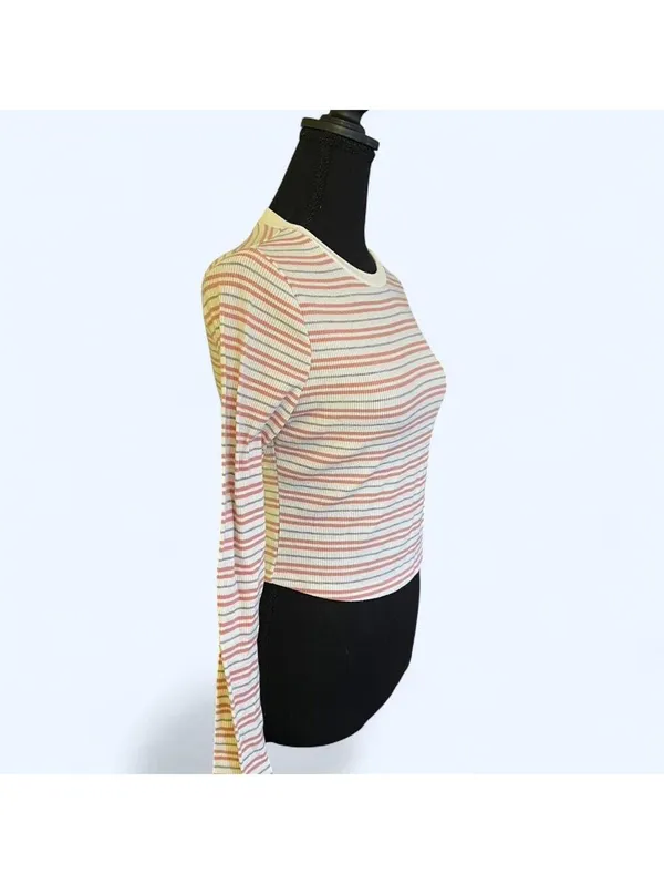 Charlotte Russe Vintage Y2K striped long sleeve baby tee fairycore coquette top Size Small 💗 - Image 3