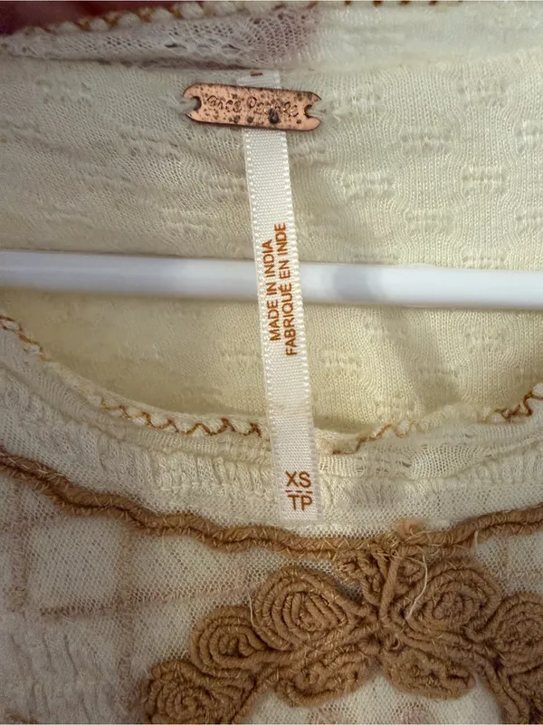 Free People Cream Tunic with Tan Embroidered Yoke - Image 4
