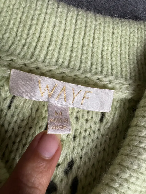 Wayf Light Green Openwork Knit Polo Sweater Size M - Image 6