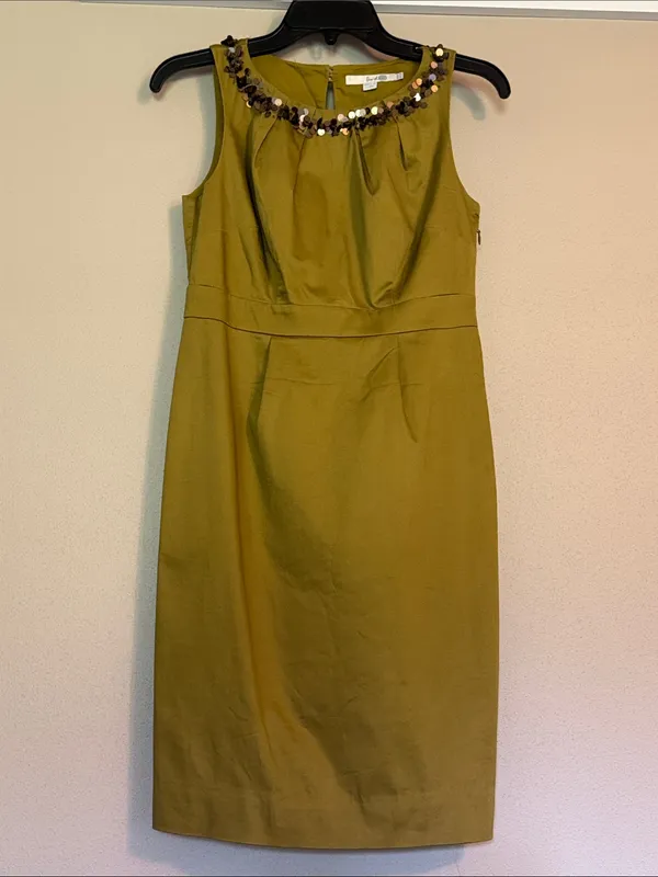 BODEN Embellished Sleeveless Sheath Dress 2P 16” p2p Olive $199 Retail EUC - Image 3