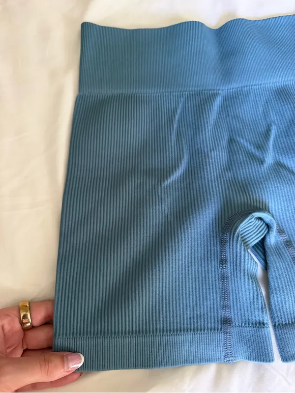 High-Waist Seamless Biker Shorts - Teal Blue - Image 3