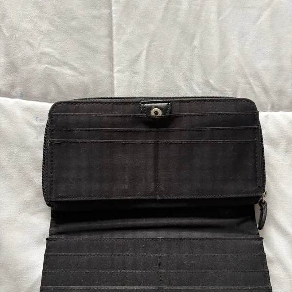 Vintage Etienne Aigner Black Zip Around Continental Wallet Stitched Leather - Image 8