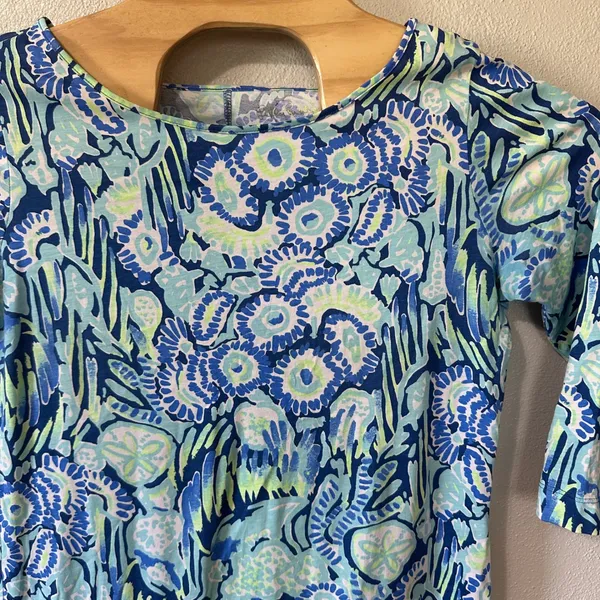 Lilly Pulitzer Marlowe Dress Sand Dollar Indigo‎ Blue Pima Cotton Size Medium - Image 2