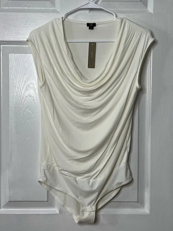J.Crew 365 Ivory Cowl Neck Bodysuit S Draped Sleeveless Minimalist Quiet Luxury - Image 2