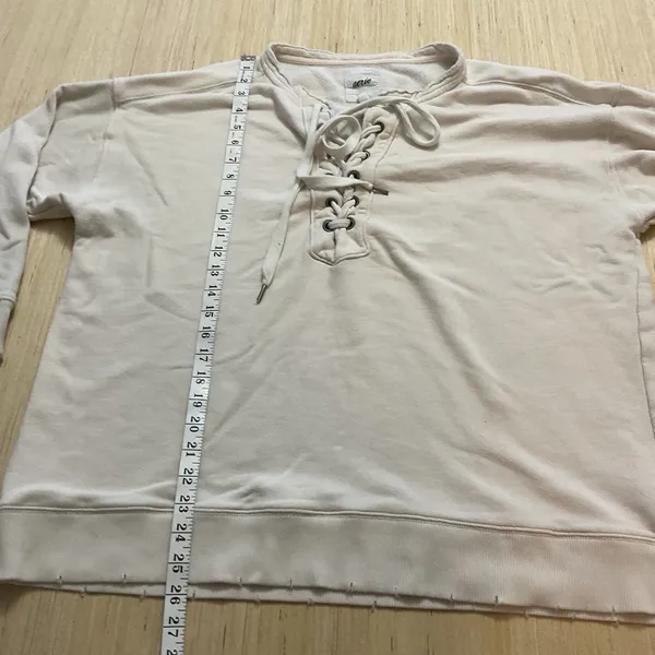 Aerie Oversized Lace-Up Pullover Slouchy Sweatshirt Boho Beige Vanilla Medium - Image 8
