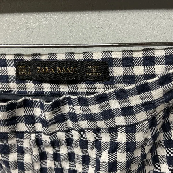 Zara Basic Gingham Trousers Womens S Navy Blue Check Side‎ Zip Ankle Pants - Image 4