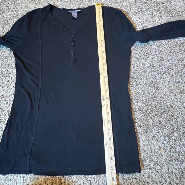 H&M Black Ribbed‎ Henley Long Sleeve Top Tencel Lyocell Blend Small - Image 5