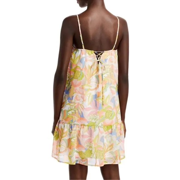 NWT AQUA Floral Mini Dress Picot Trim Pastel Print Bloomingdale’s Size Small - Image 3