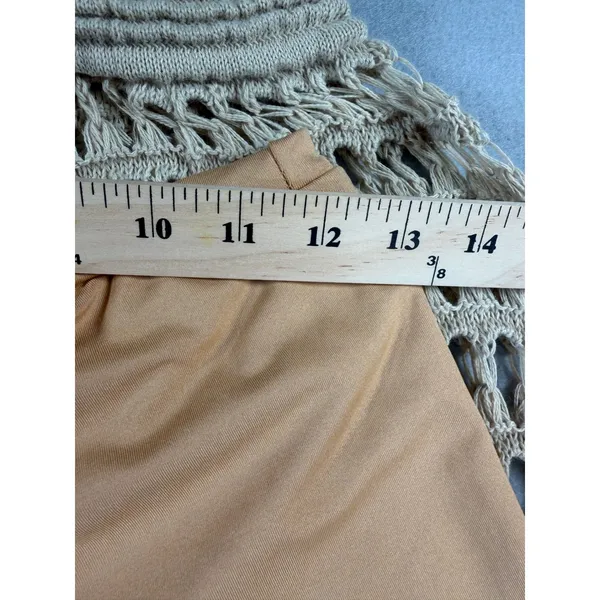 Boho Beach Beige Tan Crochet Knit Wide Leg Pants with Liner Shorts Small - Image 3
