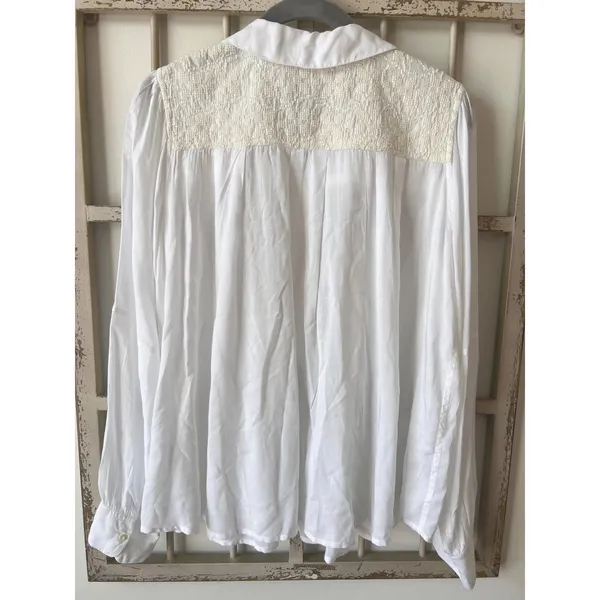 Roller Rabbit White Embroidered Yoke Peter‎ Pan Collar Viscose Blouse Small - Image 4