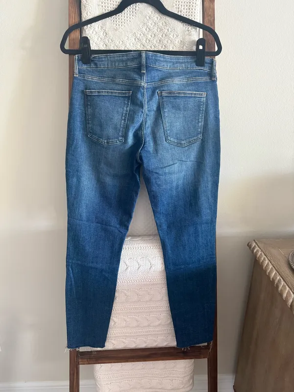 NWOT Zara Dark Wash Raw Hem Straight Leg Jeans - Image 4