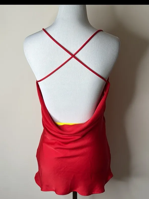 Zara Red Satin Draped Back Cami Tank NWT S - Image 6