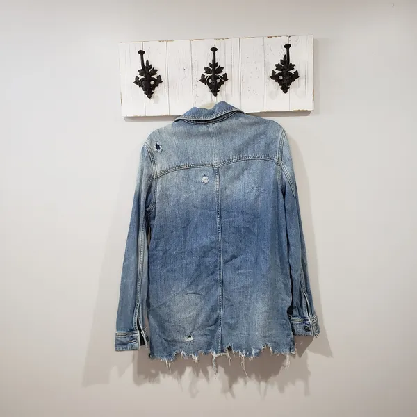 Free People Moonchild Denim Shirt Jacket Womens XS Oversized Western Shacket - Image 3
