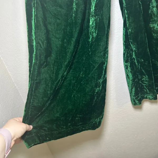 12th Tribe Emerald Green Crushed Velvet Wide Leg High Waisted Pants Small NWT - Image 3