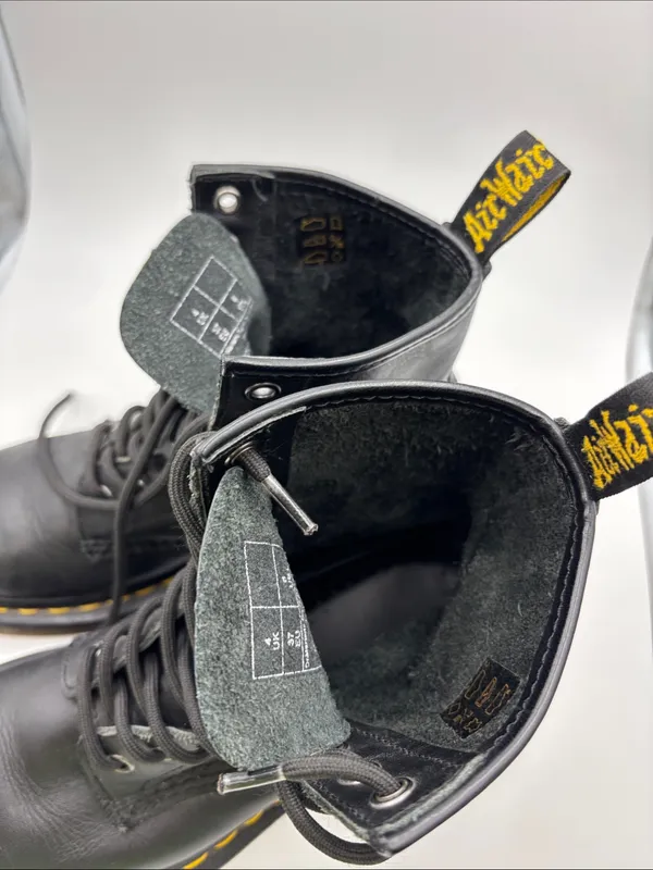 Dr. Martens Black Leather 8-Eye Lace-Up Boots with Yellow Stitching - Image 11