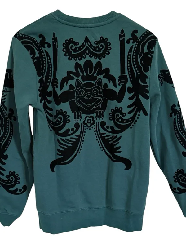 Disney Parks Haunted Mansion Gargoyle Flocked Graphic Sweatshirt Teal Black XS - Image 2