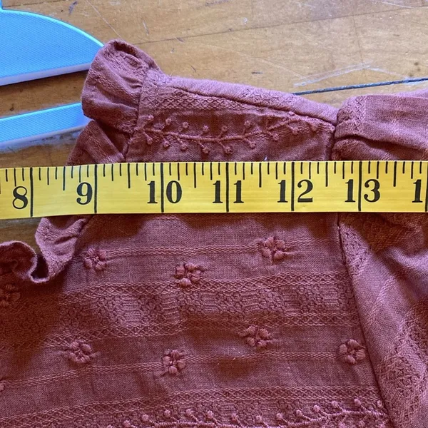 Universal Threads Puff Short Sleeve 100% Cotton Ruffle Mini Dress Burnt Orange S - Image 7