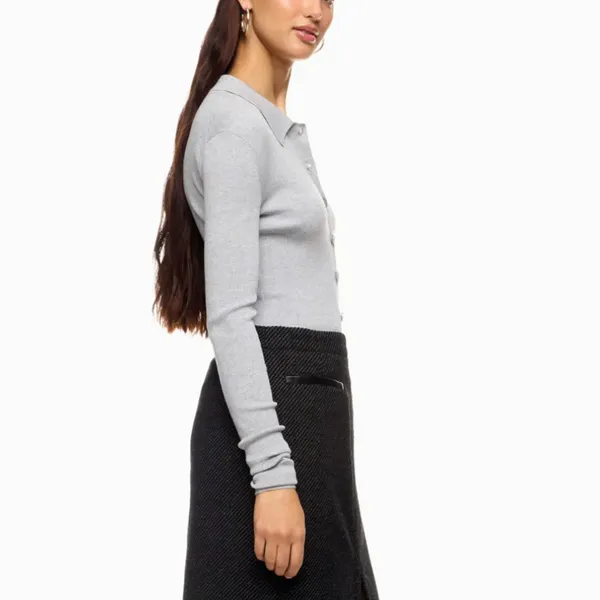Michael Kors Gray Polo Sweater SMALL Fitted Cardigan Preppy Silk Cotton $300 - Image 2