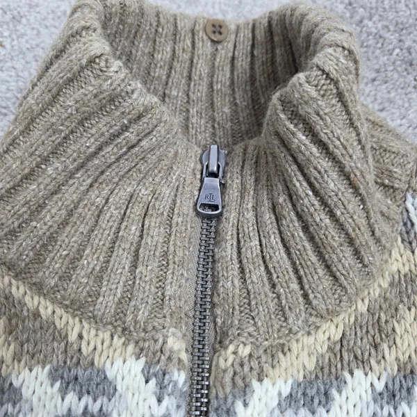 Vtg Lauren Ralph Lauren Womens Tan Fair Isle Full Zip Sweater Vest Size Medium - Image 5