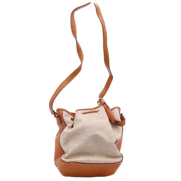 Tommy Hilfiger Bucket Bag Womens Medium Drawstring Beige Tan Canvas Excellent - Image 3