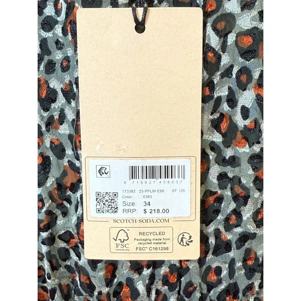 Scotch & Soda Leopard Print Mini Dress Women 34 Multicolor Mock Neck Sheer Party - Image 12