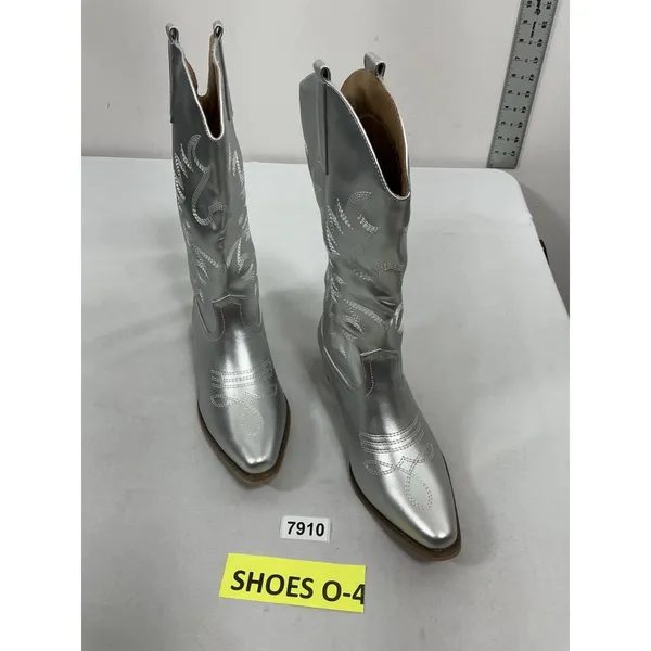 Womans New Idifu Pull On Western Cowgirl Boots Size 7 Silver Midcalf - Image 2