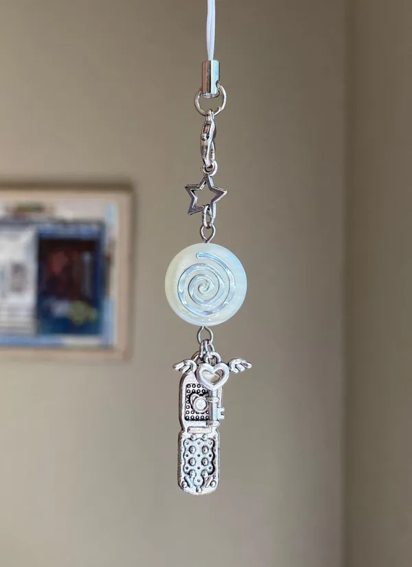 Handmade unique spiral & flip phone & Angel heart key funky y2k grunge style phone charm/bag accessory/keychain🌀⭐️ - Image 2