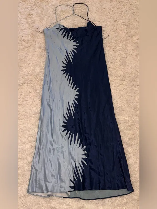 NEW Significant Other Flossie Abstract Bias-Cut Blue slip Maxi Dress sz 8 - Image 8
