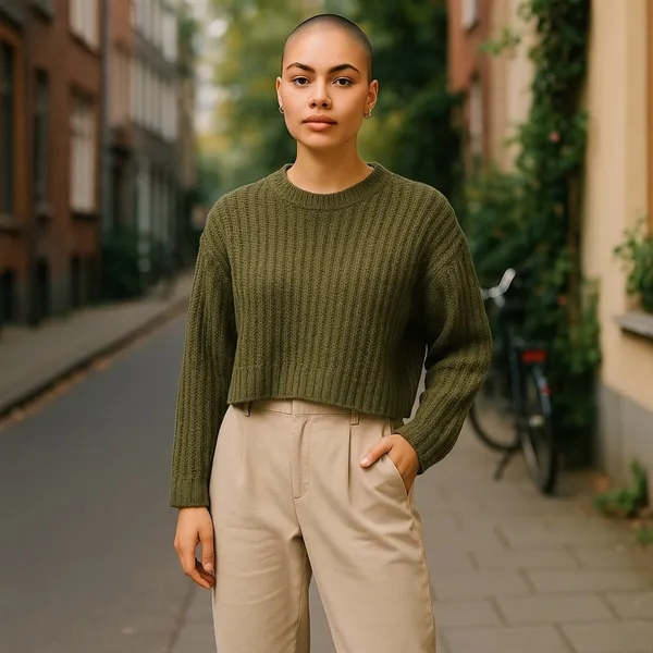 American Eagle Dark Green Chunky Knit Sweater | Small | Cropped Oversized Fit - Image 13
