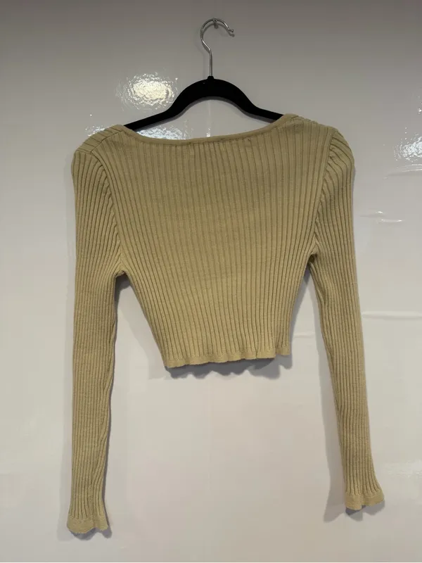 Ribbed Scoop Neck Cropped Long Sleeve Top -‎ Cream Altar’d State - Image 3