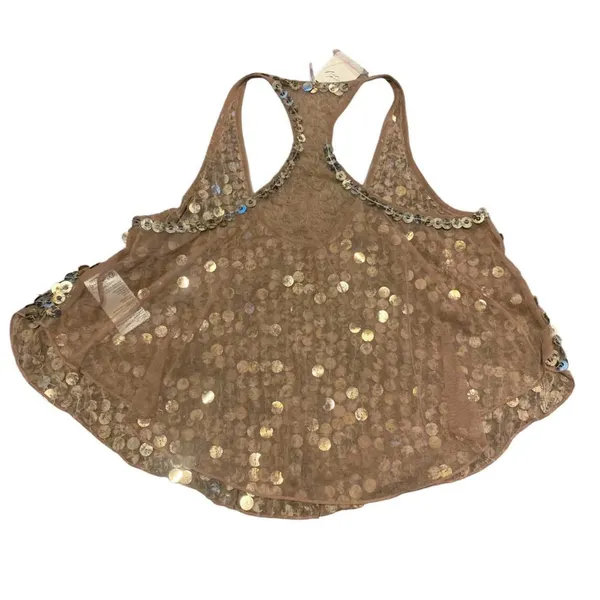 Free People All That Glitters Tank Women M Gold Sequin Mesh Racerback OB1760325 - Image 3