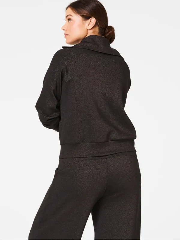 Spanx AirEssentials Half Zip with Shimmer Top-Black Gunmetal‎ - Image 3