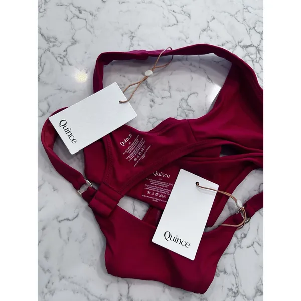 NWT Quince Cherry Red Italian Plunge Bikini Top & Ring High Leg Bottoms Set XS - Image 3