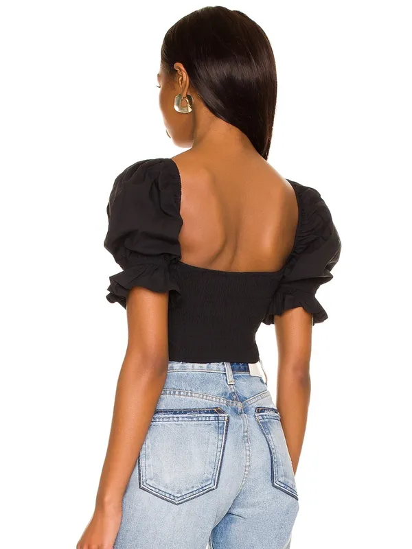 Revolve Elizabeth Puff Sleeve Crop Top in Black - Image 3