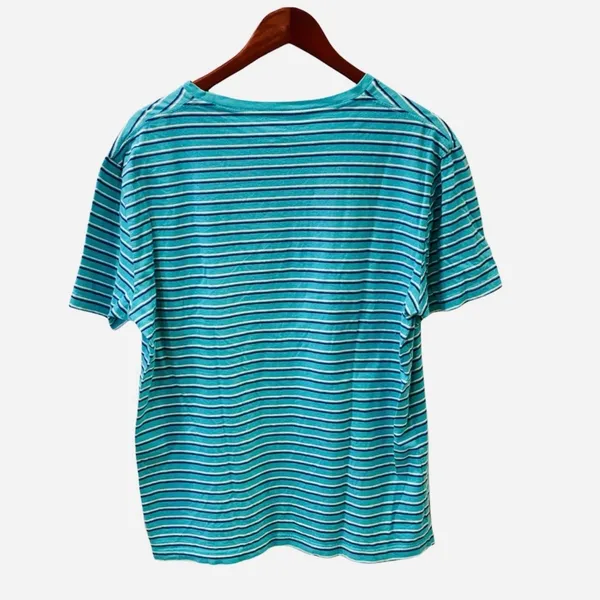 Retro 80s Le Tigre Striped Tshirt Aqua Blue White XL - Image 3