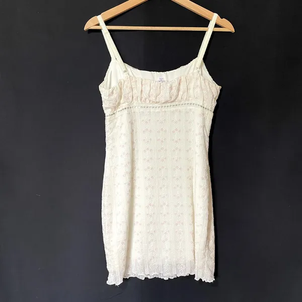 Garage fairycore nightdress women's‎ size L embroidered roses ruched bust mini - Image 6