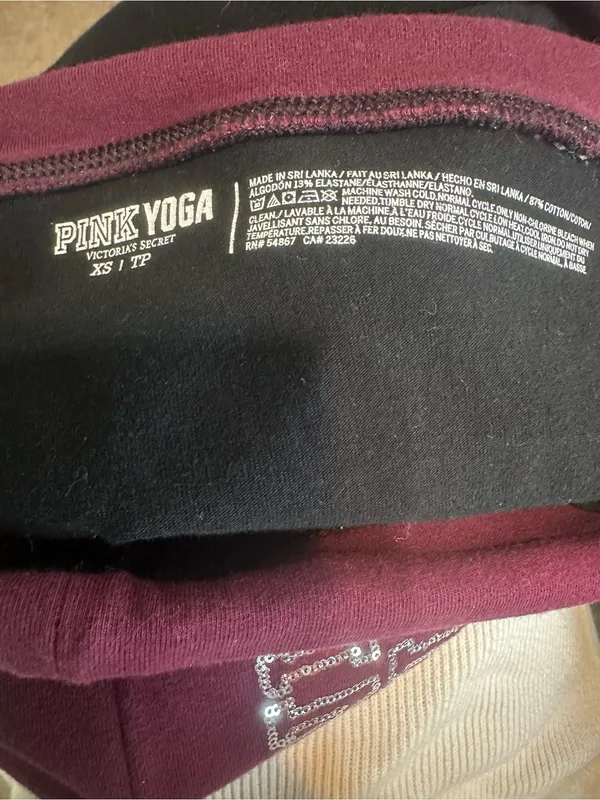 Vintage Black PINK Fold-Over Waistband Leggings - Black & Burgundy - Image 4